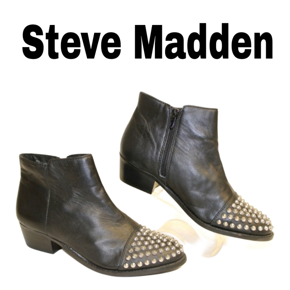 NEW STEVE MADDEN STUDDED LEATHER BOOTS BOOTIES W ZIPPER 7.5